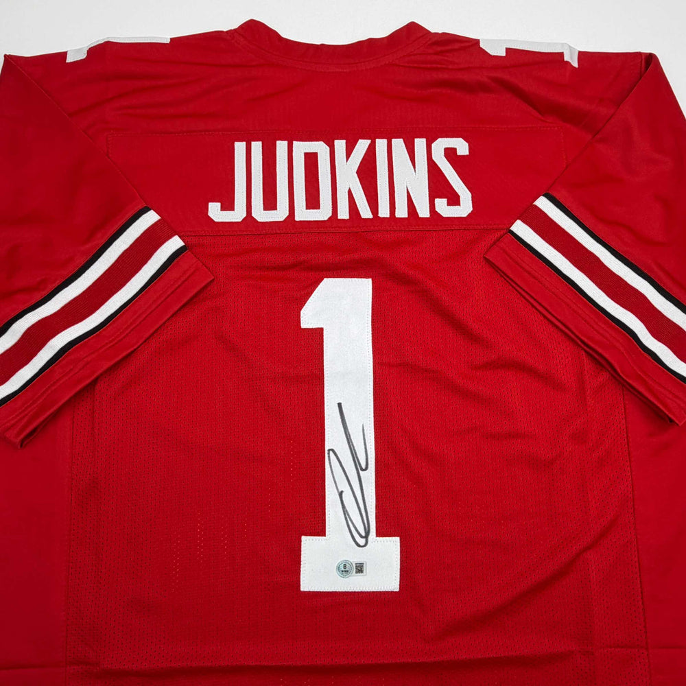 Autographed/Signed Quinshon Judkins Ohio State Red College Football Jersey Beckett BAS COA (ONLINE ORDER ONLY)