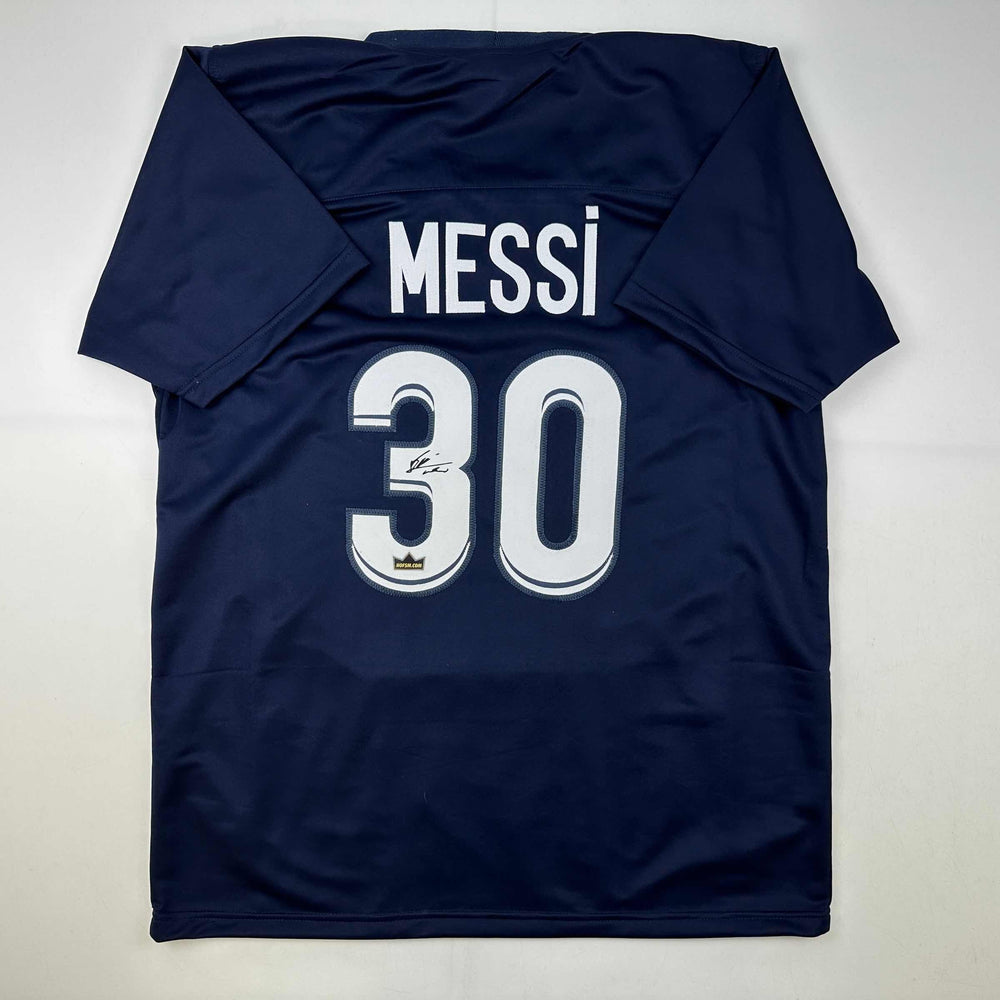 Facsimile Autographed Lionel Messi Leo PSG Blue Reprint Laser Auto Soccer Jersey Size Men's XL (ONLINE ORDER ONLY)