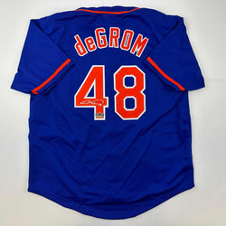Facsimile Autographed Jacob DeGrom New York Blue Reprint Laser Auto Baseball Jersey Size Men's XL (ONLINE ORDER ONLY)
