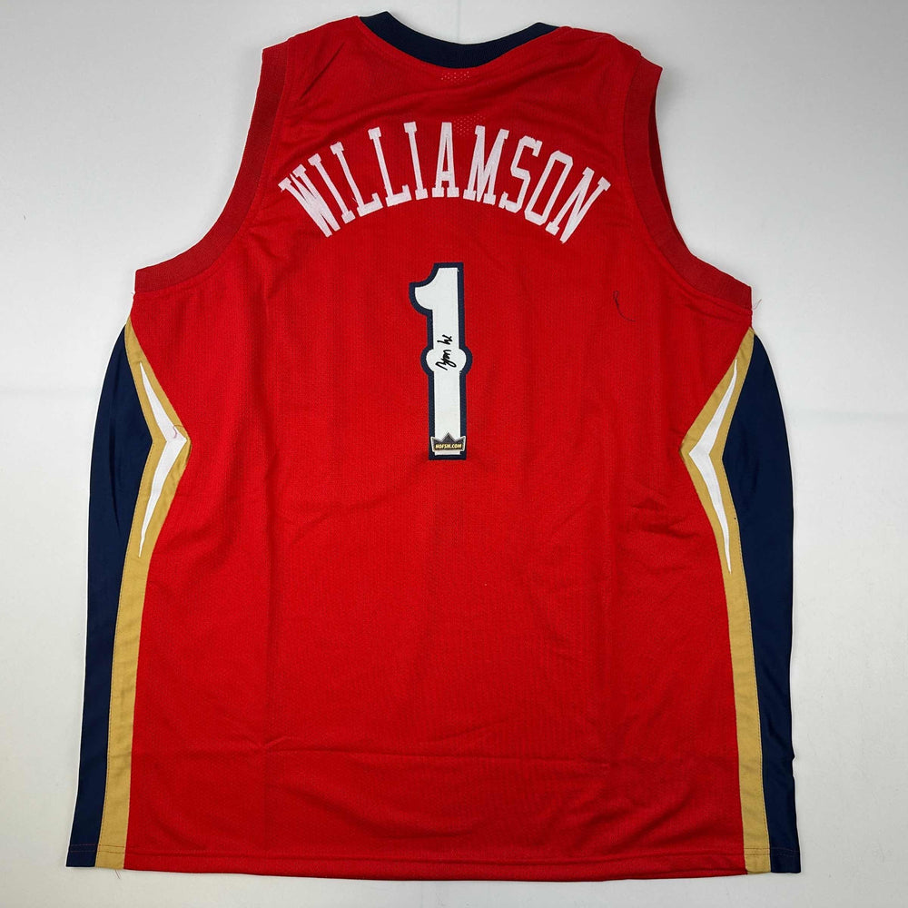 Facsimile Autographed Zion Williamson New Orleans Red Reprint Laser Auto Basketball Jersey Size Men's XL (ONLINE ORDER ONLY)
