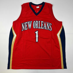 Facsimile Autographed Zion Williamson New Orleans Red Reprint Laser Auto Basketball Jersey Size Men's XL (ONLINE ORDER ONLY)