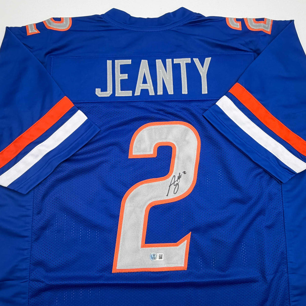 Autographed/Signed Ashton Jeanty Boise State Blue College Football Jersey Beckett BAS COA