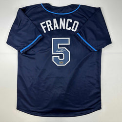 Facsimile Autographed Wander Franco Tampa Bay Navy Blue Reprint Laser Auto Baseball Jersey Size Men's XL (ONLINE ORDER ONLY)