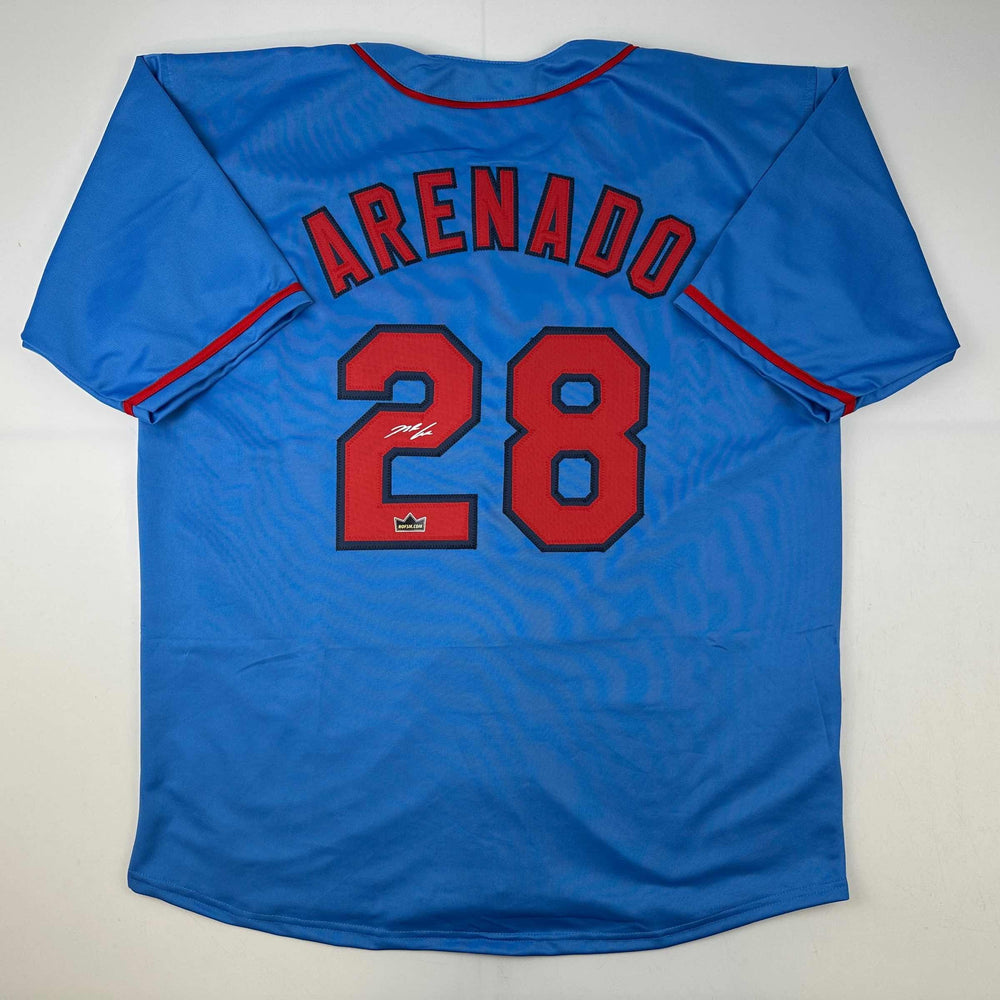 Facsimile Autographed Nolan Arenado St. Louis Blue Reprint Laser Auto Baseball Jersey Size Men's XL (ONLINE ORDER ONLY)