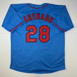 Facsimile Autographed Nolan Arenado St. Louis Blue Reprint Laser Auto Baseball Jersey Size Men's XL (ONLINE ORDER ONLY)