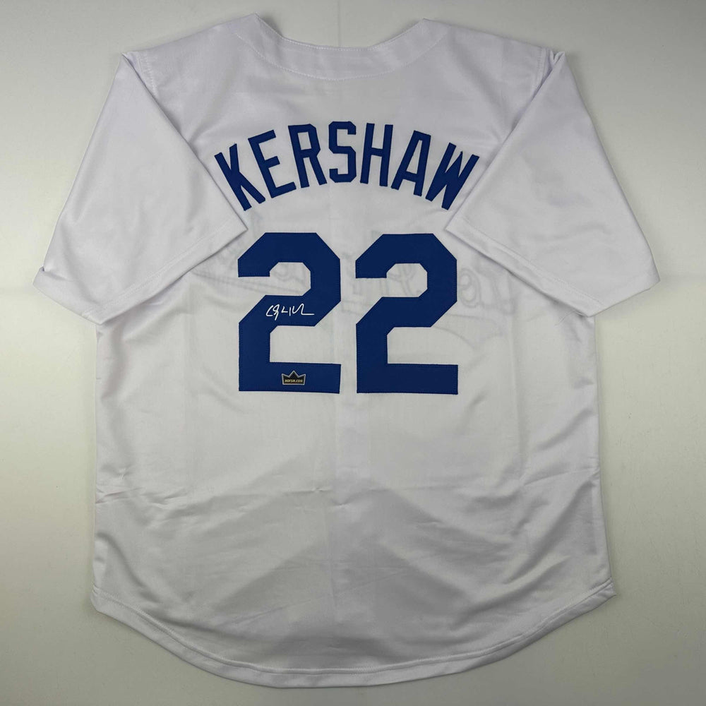 Facsimile Autographed Clayton Kershaw Los Angeles LA White Reprint Laser Auto Baseball Jersey Size Men's XL (ONLINE ORDER ONLY)
