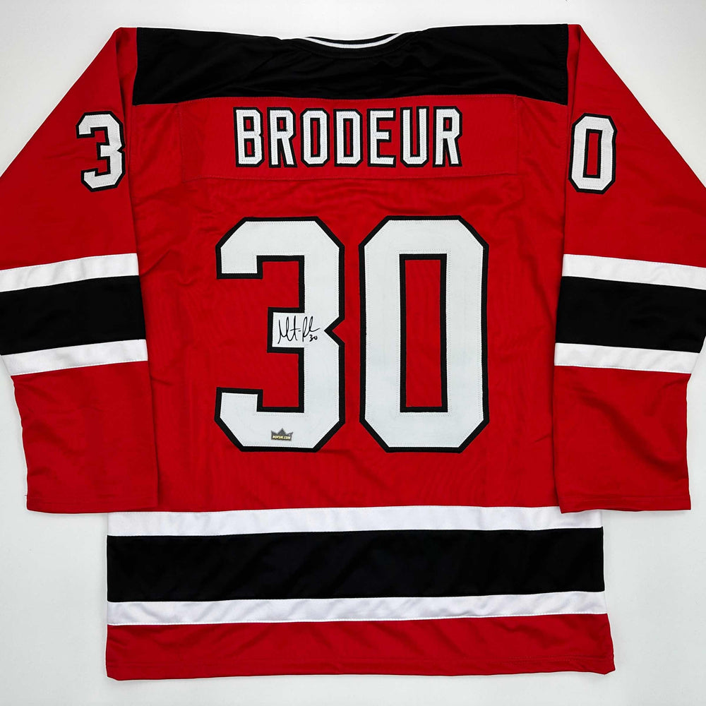 Facsimile Autographed Martin Brodeur New Jersey Red Reprint Laser Auto Hockey Jersey Size Men's XL (ONLINE ORDER ONLY)