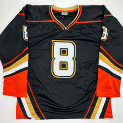 Facsimile Autographed Teemu Selanne Anaheim Black Reprint Laser Auto Hockey Jersey Size Men's XL (ONLINE ORDER ONLY)