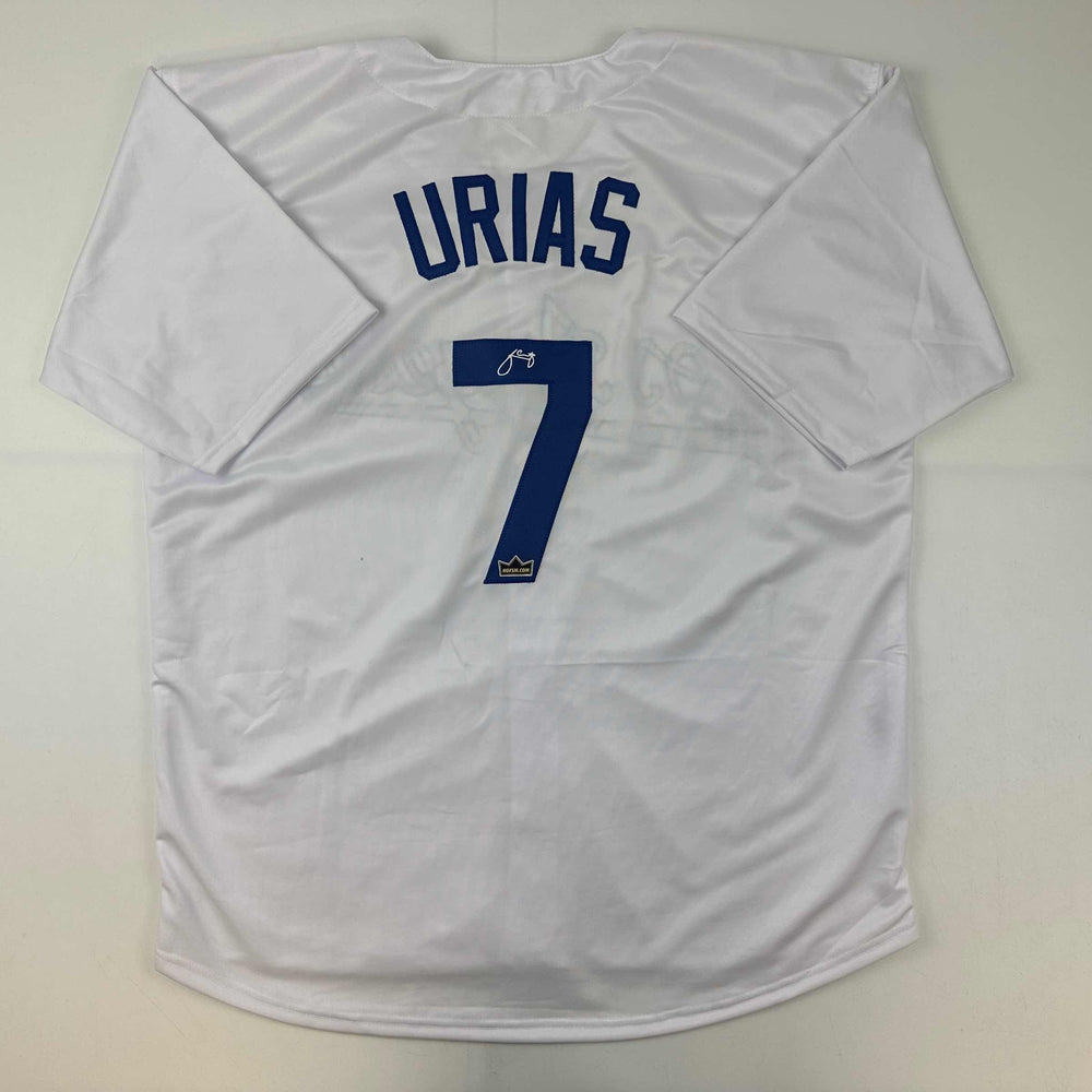 Facsimile Autographed Julio Urias Los Angeles LA White Reprint Laser Auto Baseball Jersey Size Men's XL (ONLINE ORDER ONLY)