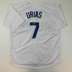 Facsimile Autographed Julio Urias Los Angeles LA White Reprint Laser Auto Baseball Jersey Size Men's XL (ONLINE ORDER ONLY)