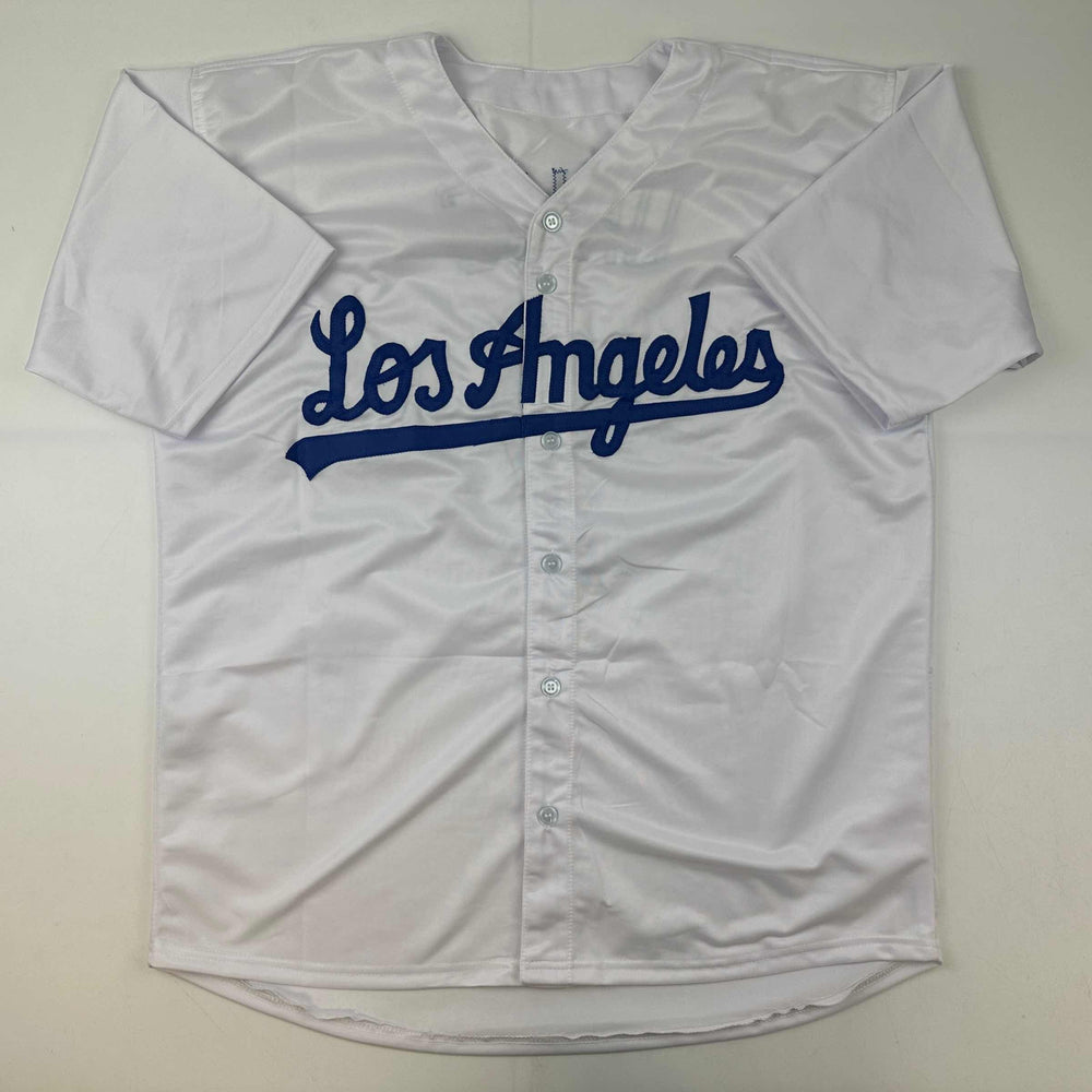 Facsimile Autographed Julio Urias Los Angeles LA White Reprint Laser Auto Baseball Jersey Size Men's XL (ONLINE ORDER ONLY)