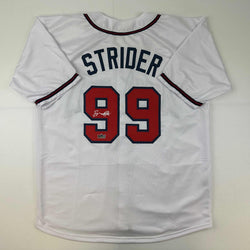 Facsimile Autographed Spencer Strider Atlanta White Reprint Laser Auto Baseball Jersey Size Men's XL (ONLINE ORDER ONLY)