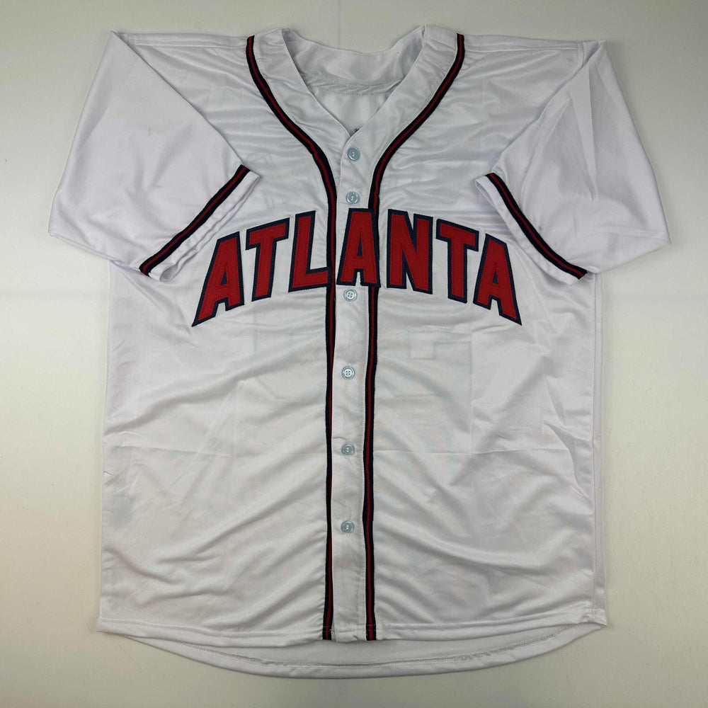 Facsimile Autographed Spencer Strider Atlanta White Reprint Laser Auto Baseball Jersey Size Men's XL (ONLINE ORDER ONLY)