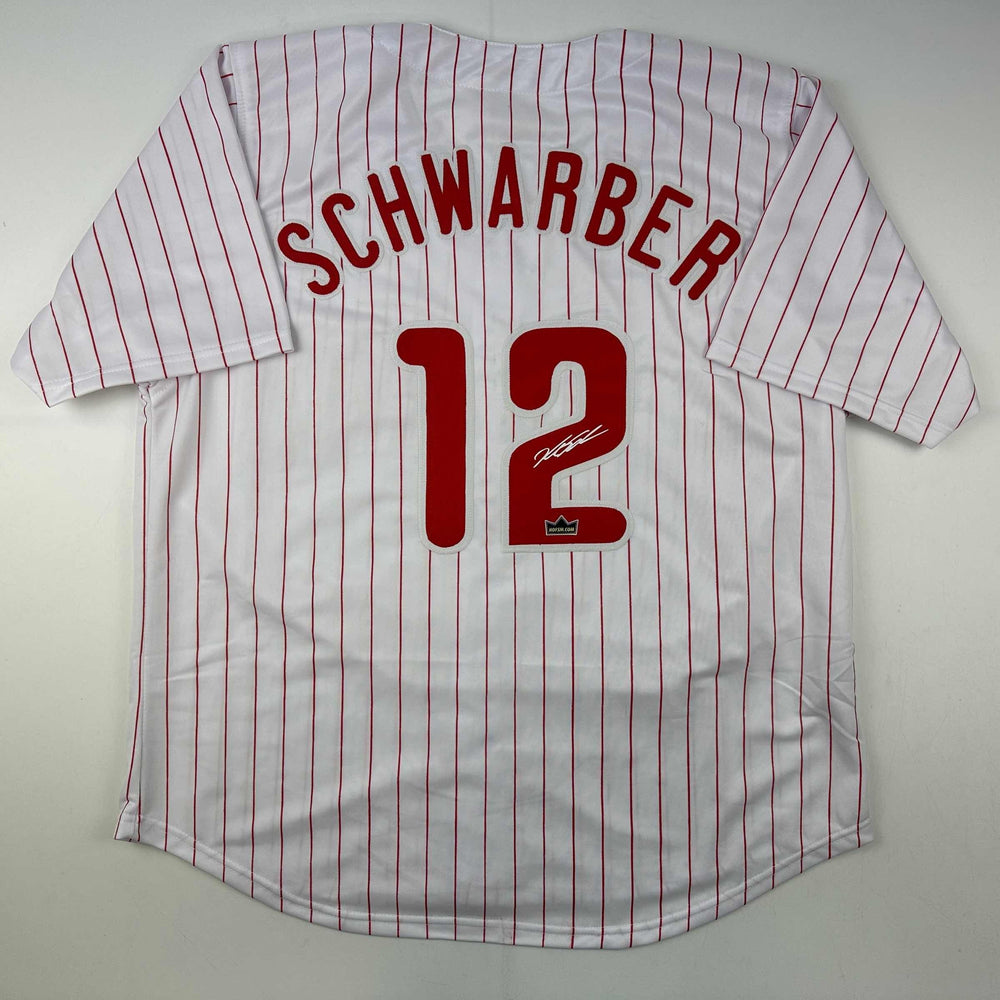 Facsimile Autographed Kyle Schwarber Philadelphia Pinstripe Reprint Laser Auto Baseball Jersey Size Men's XL (ONLINE ORDER ONLY)