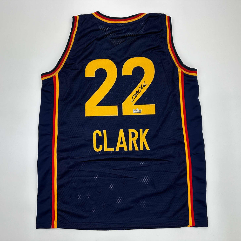 Facsimile Autographed Caitlin Clark Indiana Blue Reprint Laser Auto Basketball Jersey Size Men's XL (ONLINE ORDER ONLY)