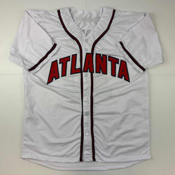 Facsimile Autographed Chipper Jones Atlanta White Reprint Laser Auto Baseball Jersey Size Men's XL (ONLINE ORDER ONLY)