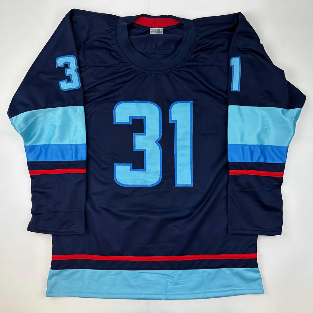 Facsimile Autographed Philipp Grubauer Seattle Blue Reprint Laser Auto Hockey Jersey Size Men's XL (ONLINE ORDER ONLY)