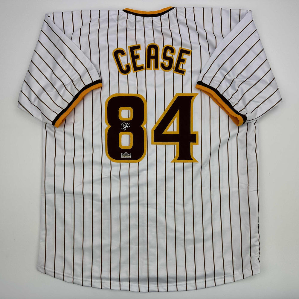 Facsimile Autographed Dylan Cease San Diego Pinstripe Reprint Laser Auto Baseball Jersey Size Men's XL (ONLINE ORDER ONLY)
