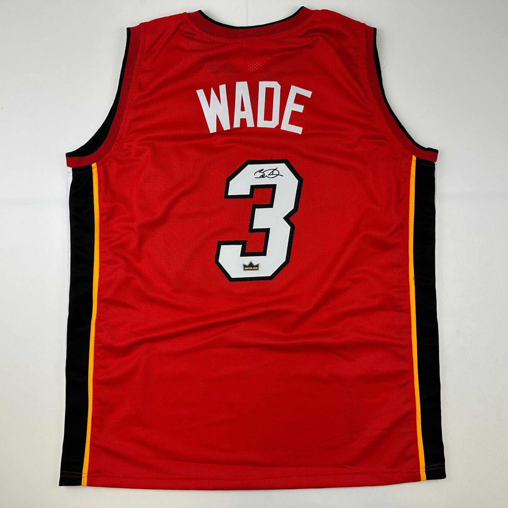 Facsimile Autographed Dwyane Wade Miami Red Reprint Laser Auto Basketball Jersey Size Men's XL (ONLINE ORDER ONLY)
