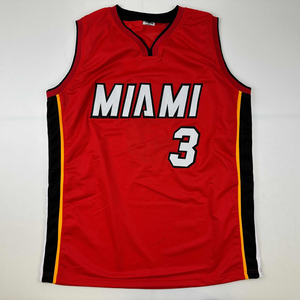 Facsimile Autographed Dwyane Wade Miami Red Reprint Laser Auto Basketball Jersey Size Men's XL (ONLINE ORDER ONLY)