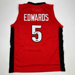 Facsimile Autographed Anthony Edwards Georgia Red Reprint Laser Auto College Basketball Jersey Size Men's XL (ONLINE ORDER ONLY)