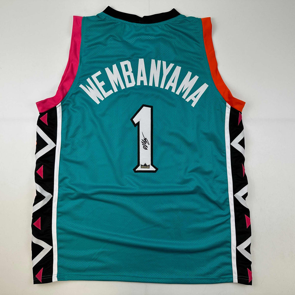 Facsimile Autographed Victor Wembanyama San Antonio Teal Retro Reprint Laser Auto Basketball Jersey Size Men's XL (ONLINE ORDER ONLY)
