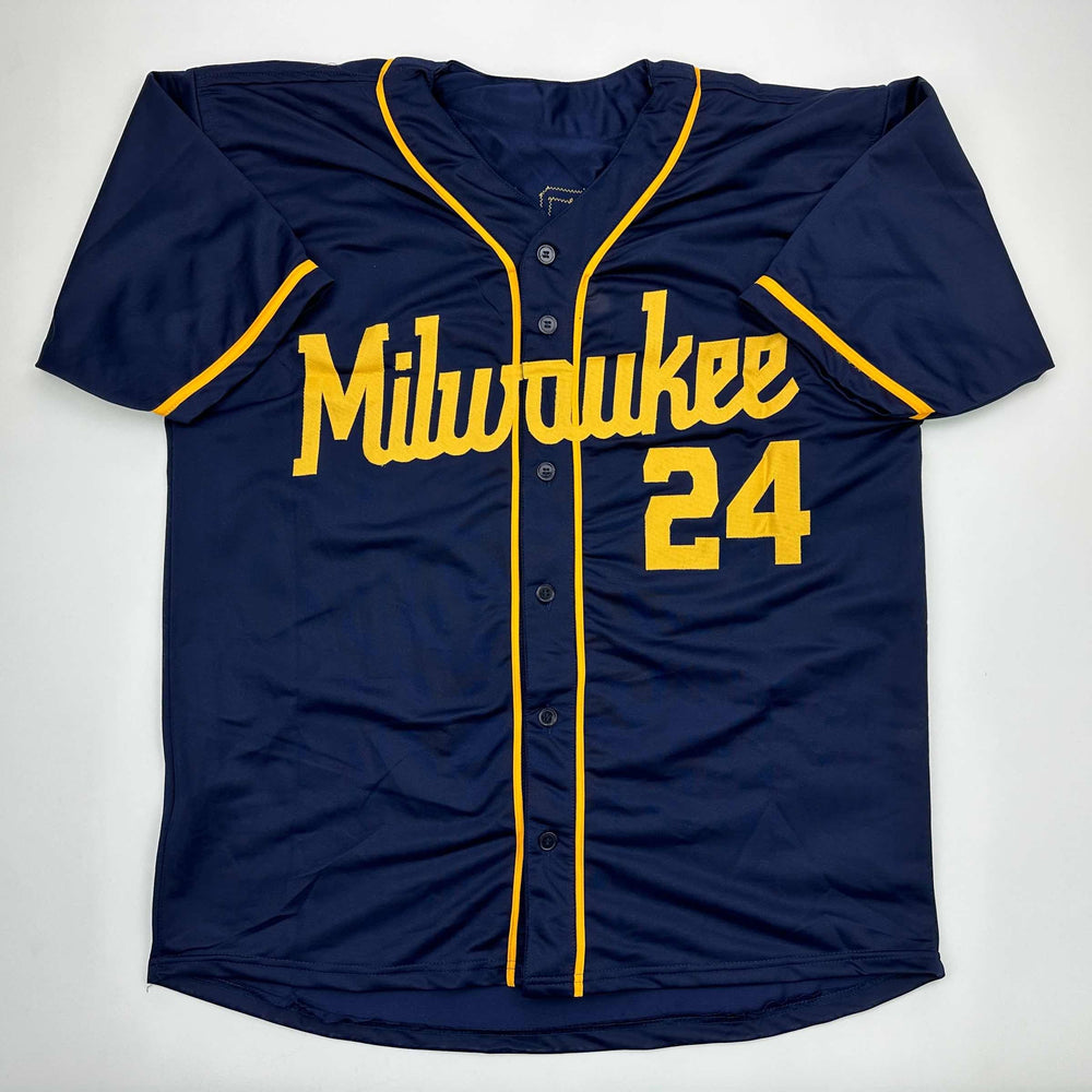 Facsimile Autographed William Contreras Milwaukee Blue Reprint Laser Auto Baseball Jersey Size Men's XL (ONLINE ORDER ONLY)