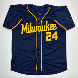 Facsimile Autographed William Contreras Milwaukee Blue Reprint Laser Auto Baseball Jersey Size Men's XL (ONLINE ORDER ONLY)
