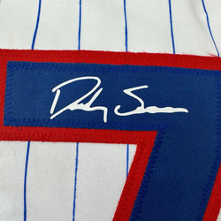 Facsimile Autographed Dansby Swanson Chicago Pinstripe Reprint Laser Auto Baseball Jersey Size Men's XL (ONLINE ORDER ONLY)