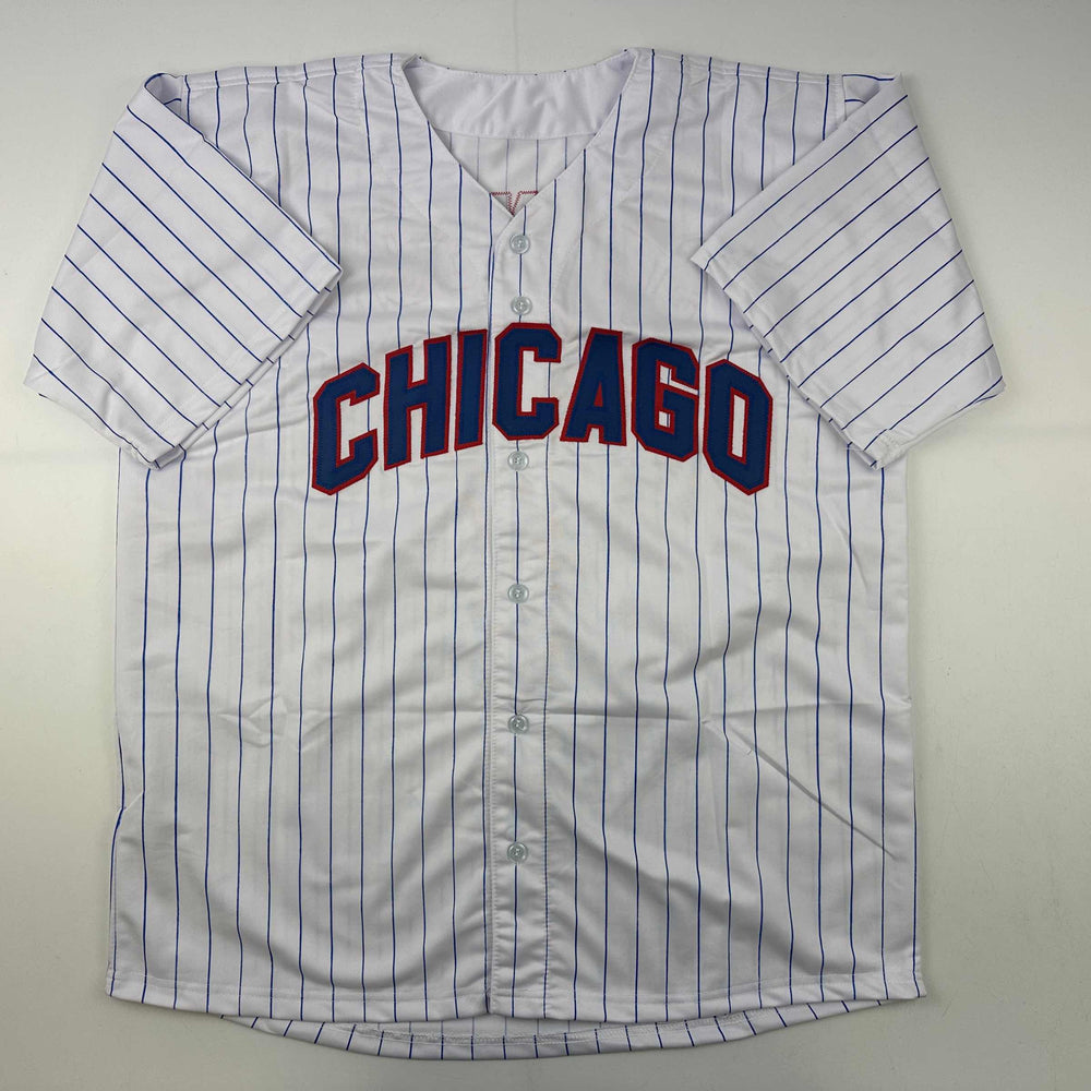 Facsimile Autographed Dansby Swanson Chicago Pinstripe Reprint Laser Auto Baseball Jersey Size Men's XL (ONLINE ORDER ONLY)
