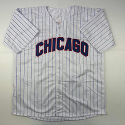 Facsimile Autographed Dansby Swanson Chicago Pinstripe Reprint Laser Auto Baseball Jersey Size Men's XL (ONLINE ORDER ONLY)