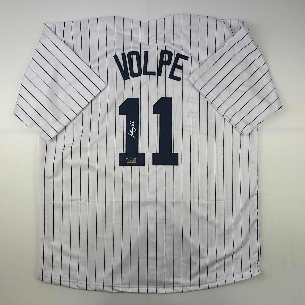 Facsimile Autographed Anthony Volpe New York Pinstripe Reprint Laser Auto Baseball Jersey Size Men's XL (ONLINE ORDER ONLY)
