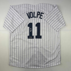 Facsimile Autographed Anthony Volpe New York Pinstripe Reprint Laser Auto Baseball Jersey Size Men's XL (ONLINE ORDER ONLY)