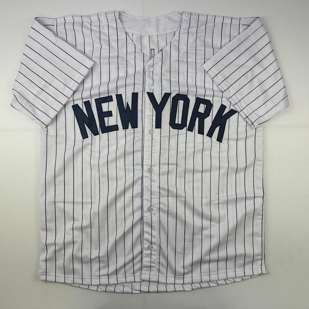 Facsimile Autographed Anthony Volpe New York Pinstripe Reprint Laser Auto Baseball Jersey Size Men's XL (ONLINE ORDER ONLY)