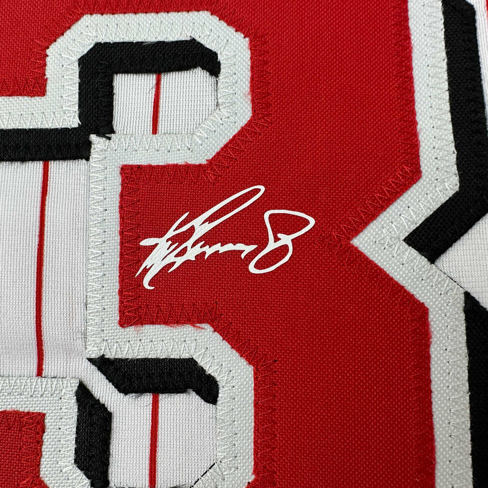 Facsimile Autographed Ken Griffey Jr. Cincinnati Pinstripe Reprint Laser Auto Baseball Jersey Size Men's XL (ONLINE ORDER ONLY)
