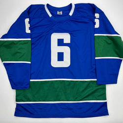 Facsimile Autographed Brock Boeser Vancouver Blue Reprint Laser Auto Hockey Jersey Size Men's XL (ONLINE ORDER ONLY)