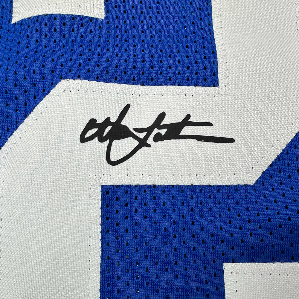 Framed Facsimile Autographed Christian Laettner 35x39 Duke Blue Reprint Laser Auto College Basketball Jersey (ONLINE ORDER ONLY)