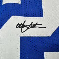 Framed Facsimile Autographed Christian Laettner 35x39 Duke Blue Reprint Laser Auto College Basketball Jersey (ONLINE ORDER ONLY)