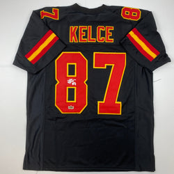 Facsimile Autographed Travis Kelce Kansas City Black Reprint Laser Auto Football Jersey Size Men's XL (ONLINE ORDER ONLY)