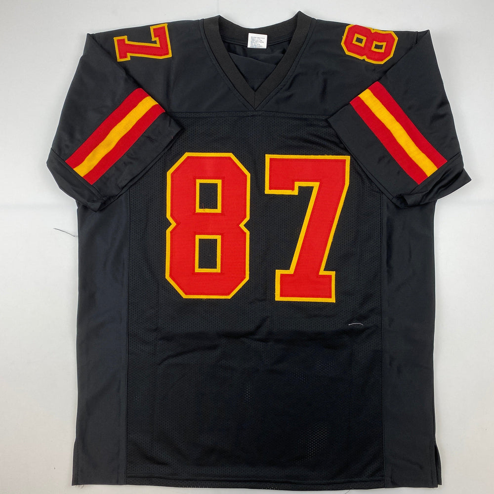 Facsimile Autographed Travis Kelce Kansas City Black Reprint Laser Auto Football Jersey Size Men's XL (ONLINE ORDER ONLY)