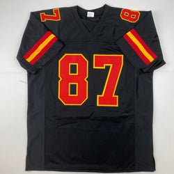 Facsimile Autographed Travis Kelce Kansas City Black Reprint Laser Auto Football Jersey Size Men's XL (ONLINE ORDER ONLY)