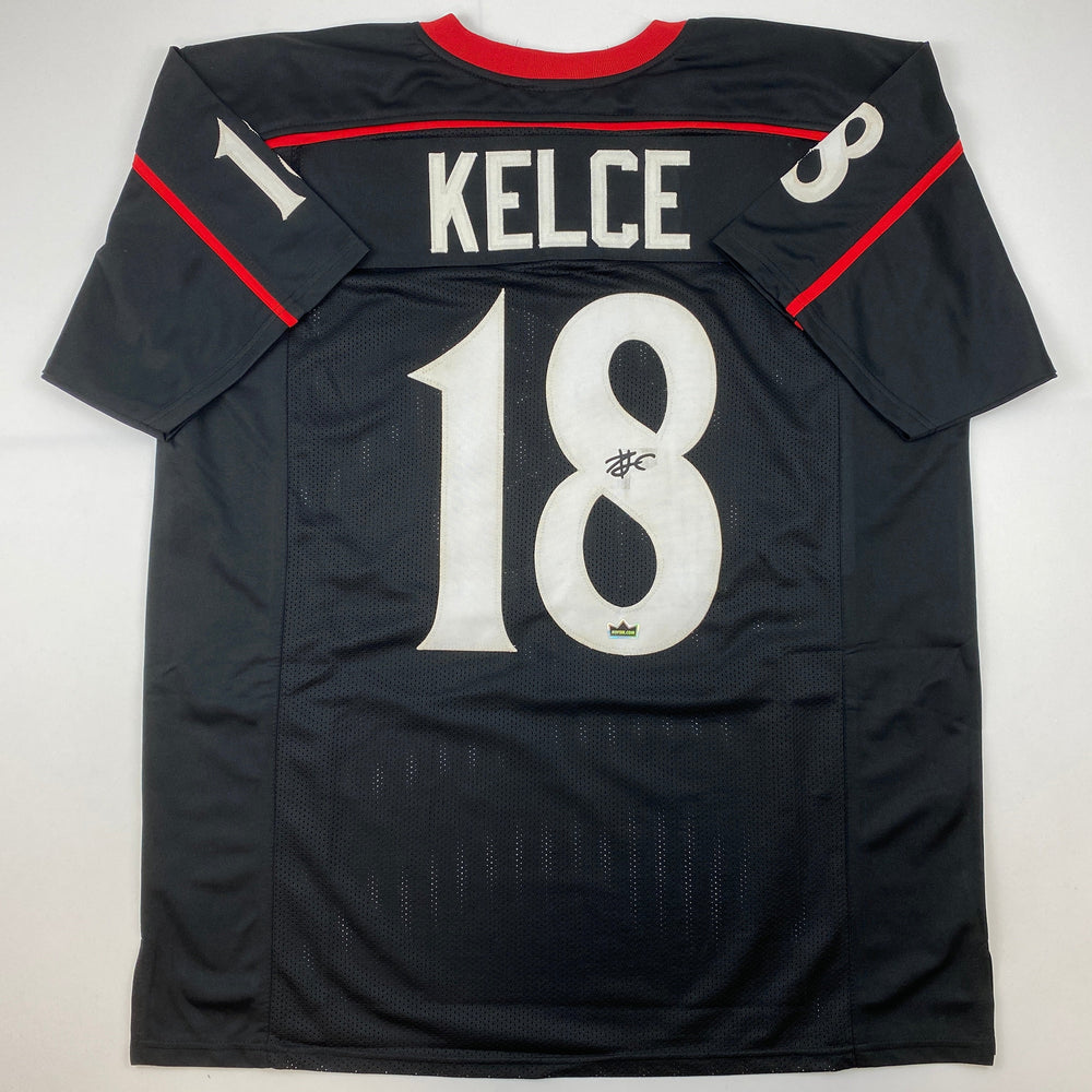 Facsimile Autographed Travis Kelce Cincinnati Black Reprint Laser Auto College Football Jersey Size Men's XL (ONLINE ORDER ONLY)