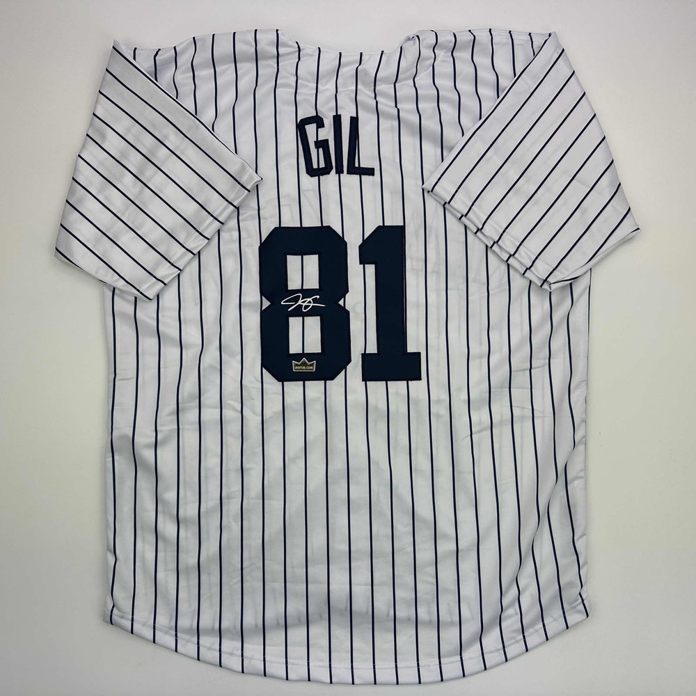 Facsimile Autographed Luis Gil New York Pinstripe Reprint Laser Auto Baseball Jersey Size Men's XL (ONLINE ORDER ONLY)