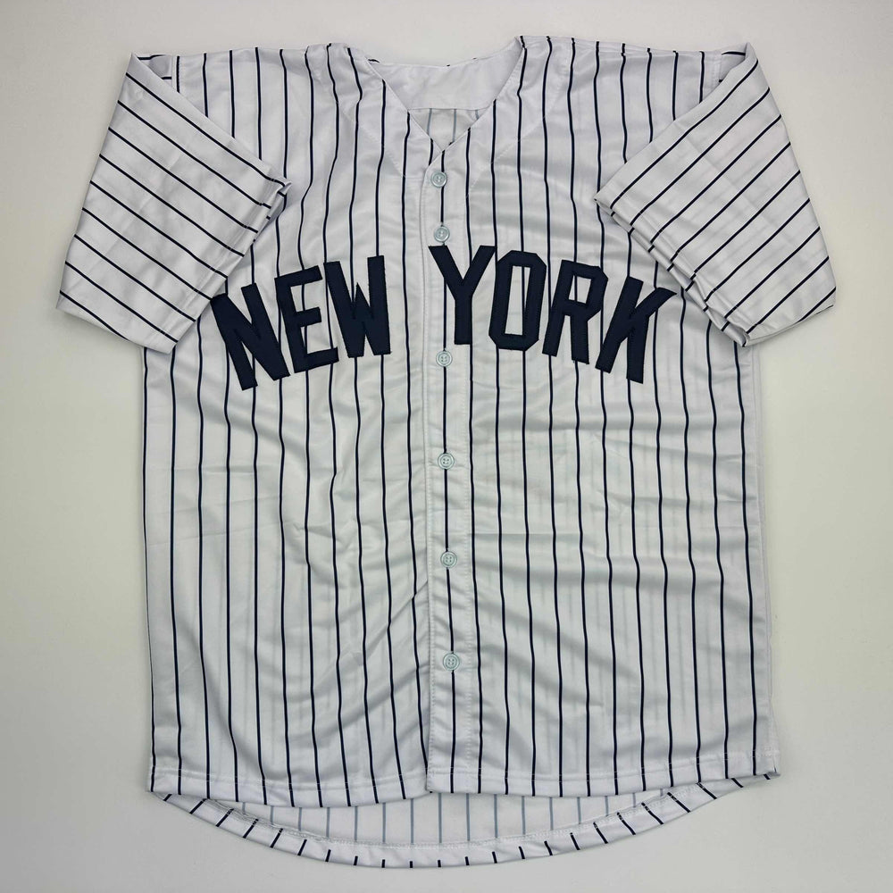 Facsimile Autographed Luis Gil New York Pinstripe Reprint Laser Auto Baseball Jersey Size Men's XL (ONLINE ORDER ONLY)