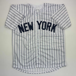 Facsimile Autographed Luis Gil New York Pinstripe Reprint Laser Auto Baseball Jersey Size Men's XL (ONLINE ORDER ONLY)