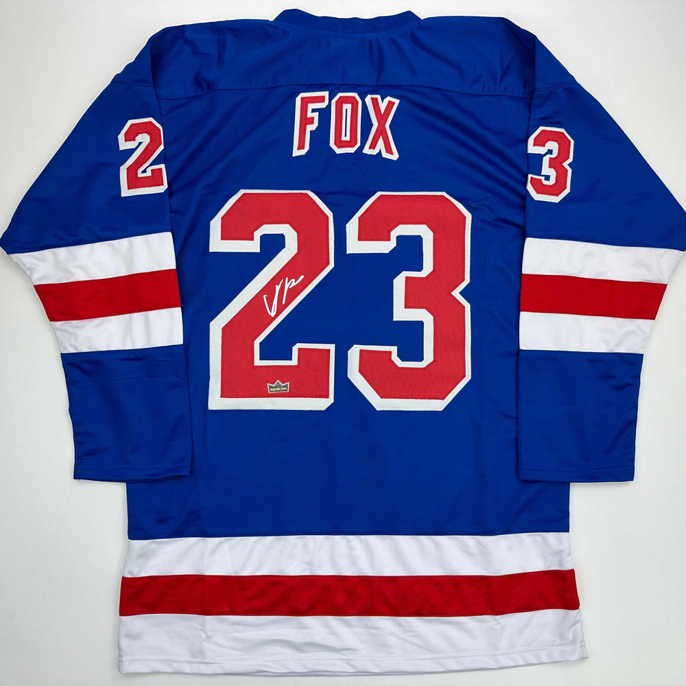 Facsimile Autographed Adam Fox New York Blue Reprint Laser Auto Hockey Jersey Size Men's XL (ONLINE ORDER ONLY)
