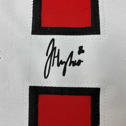 Facsimile Autographed Jack Hughes New Jersey Red Reprint Laser Auto Hockey Jersey Size Men's XL (ONLINE ORDER ONLY)