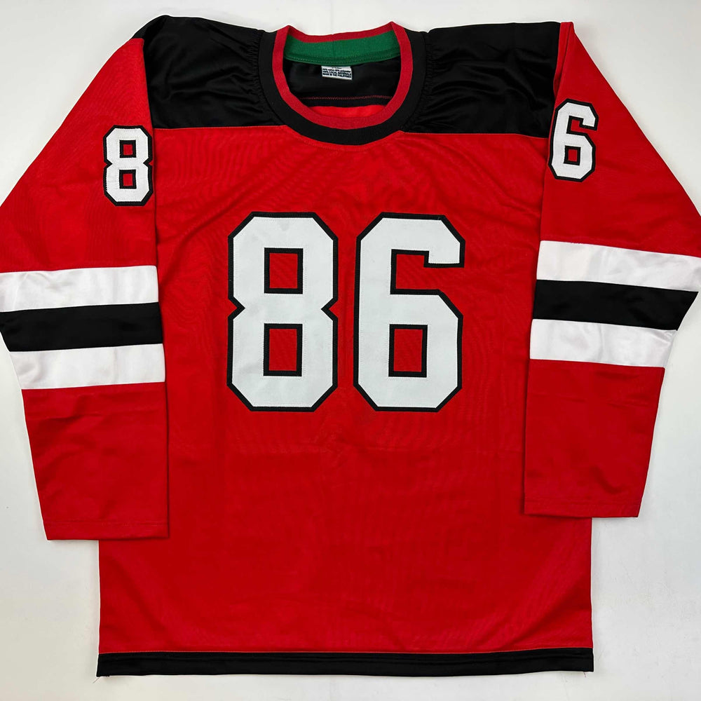 Facsimile Autographed Jack Hughes New Jersey Red Reprint Laser Auto Hockey Jersey Size Men's XL (ONLINE ORDER ONLY)