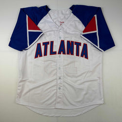 Facsimile Autographed Ronald Acuna Jr. Atlanta White Reprint Laser Auto Baseball Jersey Size Men's XL (ONLINE ORDER ONLY)