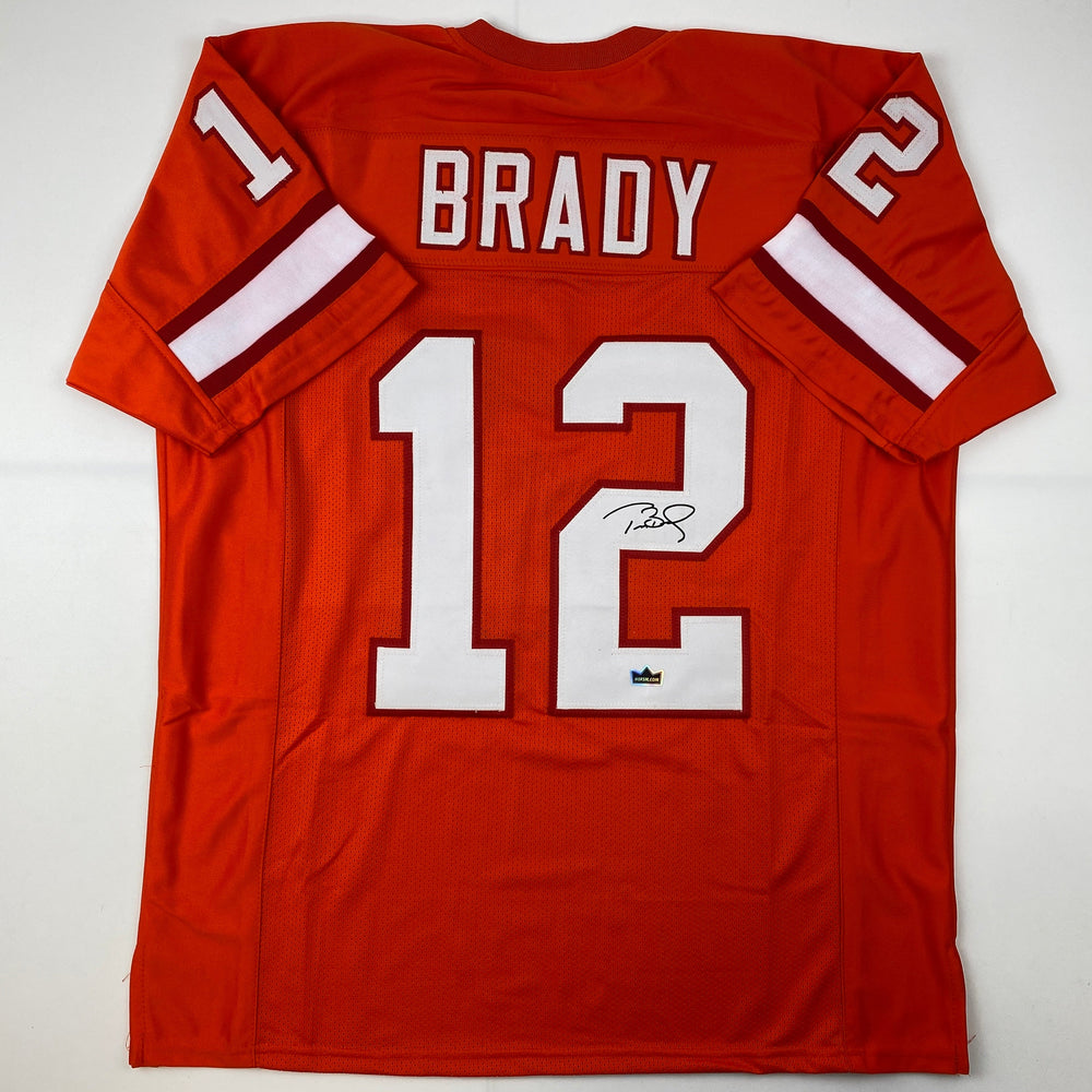 Facsimile Autographed Tom Brady Tampa Bay Orange Throwback Reprint Laser Auto Football Jersey Size Men's XL (ONLINE ORDER ONLY)